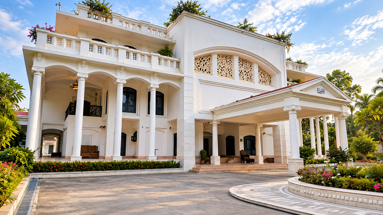 The columned portico at Bulbul Event Spaces