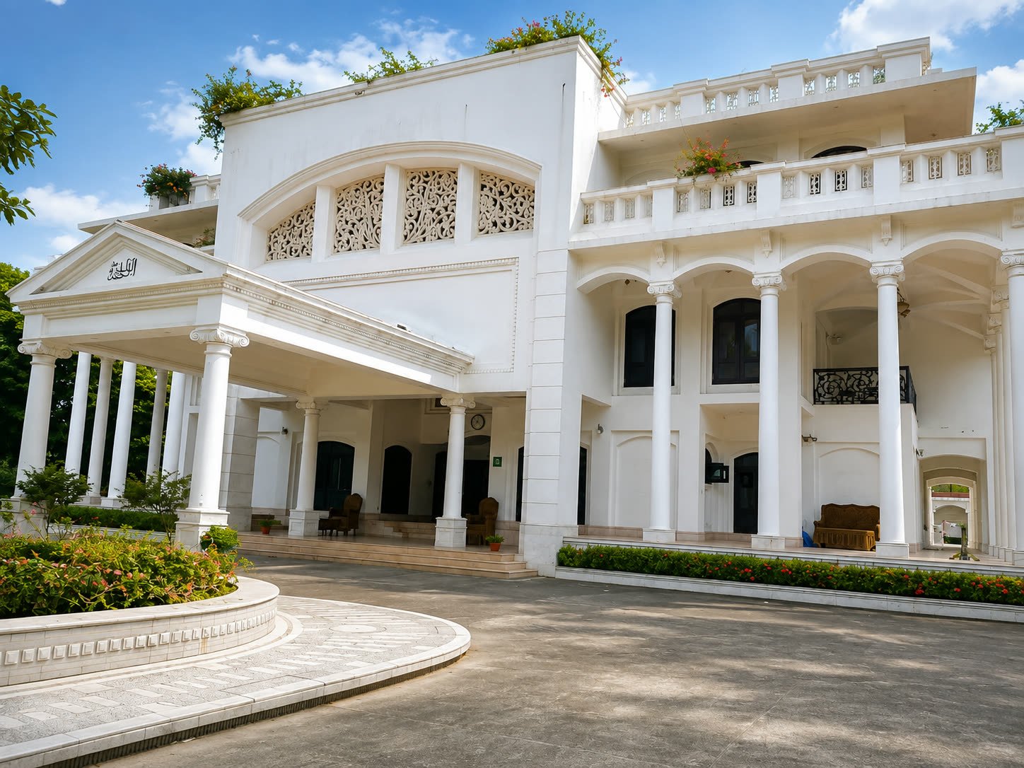 The villa exterior with grand columns